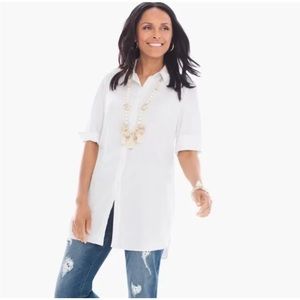 Chico’s cotton blend buttoned long sleeve white shirt size 2 Large